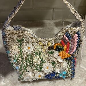 VIRAL Beaded Hummingbird and Floral Bag- Multicolored.